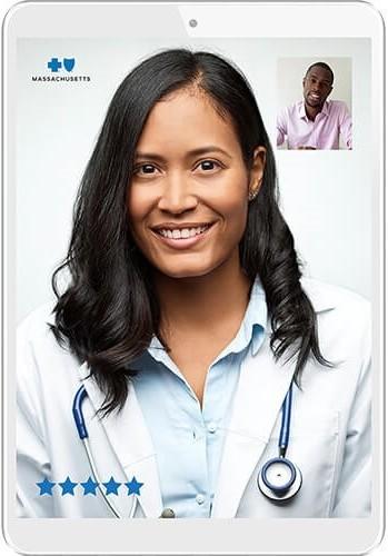Smiling doctor providing telemedicine to a man