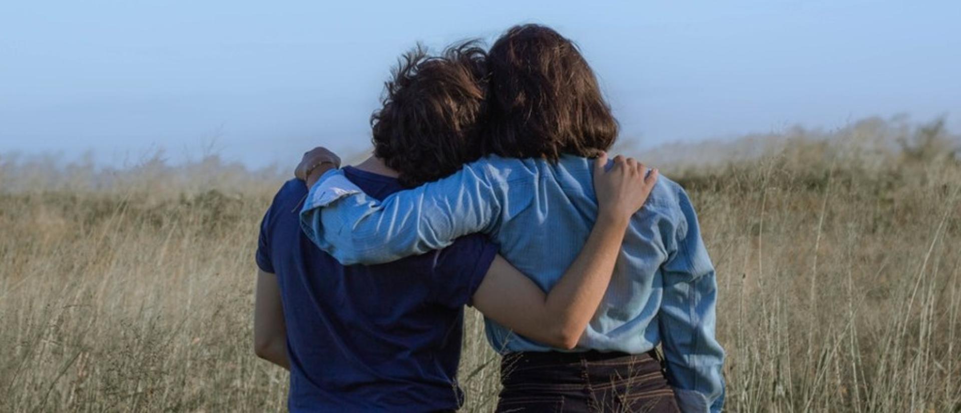 Female friends embracing in a meadow